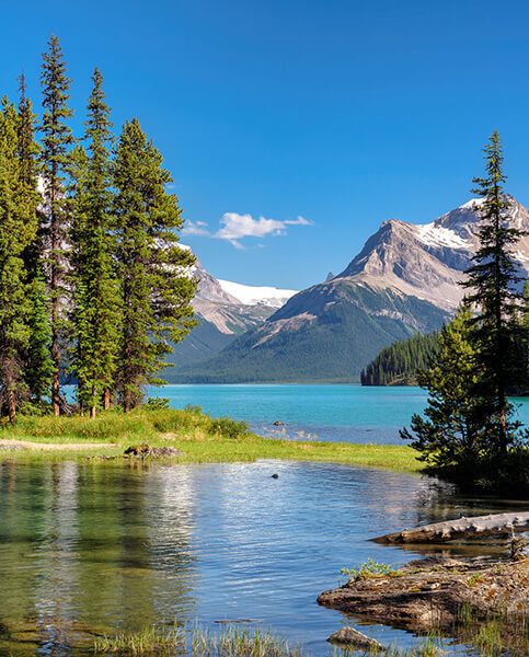 Spirit Island in the Maligne Lake, near Jasper, AB, Canada (Jasper National Park). Water colour is due to the fact that most of it comes from glacier.